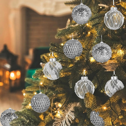 3.15 Inch Christmas Ball Ornaments for Tree - Glitter Shatterproof Christmas Balls Set, 9 Pcs Plastic Pearl Hanging Decoration Balls for Xmas Holiday Wedding Party (3.15" Silver)