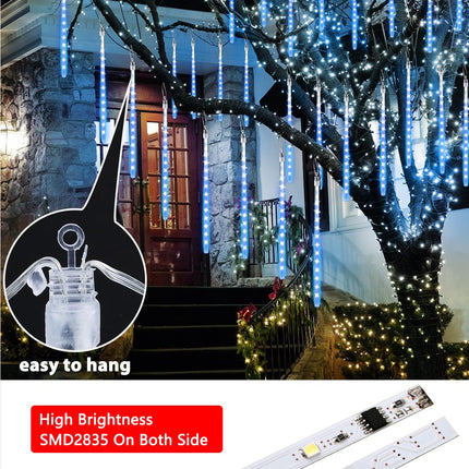 Joomer Christmas Lights Outdoor, 11.8 inch 10 Tubes 240 LED Meteor Shower Lights, LED Snow Falling Icicle Cascading Lights with Timer Waterproof and Connectable for Christmas Decoration (Blue)
