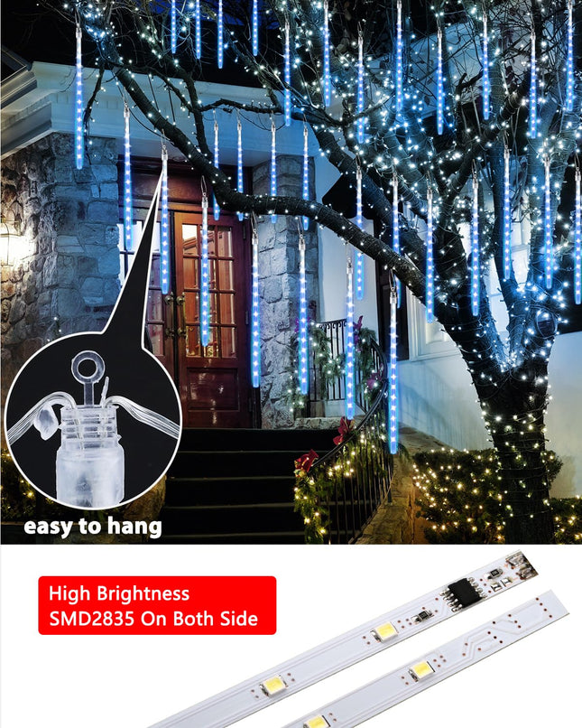 Joomer Christmas Lights Outdoor, 11.8 inch 10 Tubes 240 LED Meteor Shower Lights, LED Snow Falling Icicle Cascading Lights with Timer Waterproof and Connectable for Christmas Decoration (Blue)