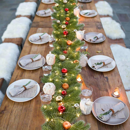Lighted Pine Christmas Garland, 6ft Christmas Greenery Garland with 50 Led Lights, Realistic Spruce Garland Cypress Garland for Table Centerpiece Home Holiday Mantel Fireplace Decor