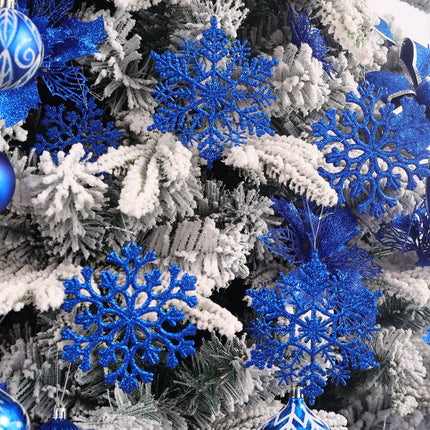 30PCS Christmas Glitter Snowflake Ornaments Plastic Snowflakes Ornaments-Xmas Tree Decorations,4.7-inch(Blue)