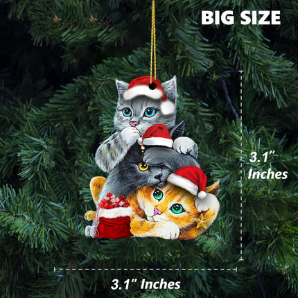 DECORLUXES Set 2 Christmas Ornaments 3.1" -3 Cute Cat Christmas, Xmas Acrylic Ornaments, Christmas Tree Hanging, Tree Topper Ornaments - Christmas Tree Decoration Ornament