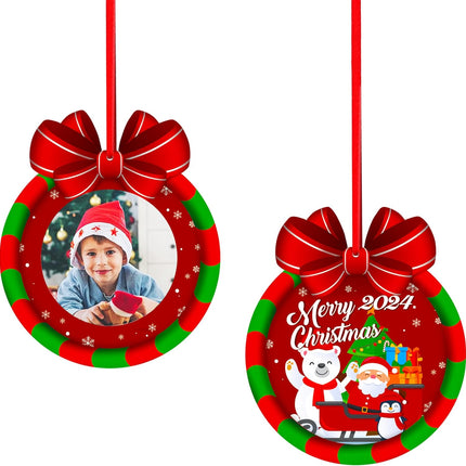 SICOHOME Christmas Frame Ornament , 2.8"x 3" Christmas Wreath Photo Ornament,Personalized Christmas Picture Frame Ornament, Christmas Ornament for Tree Decoration