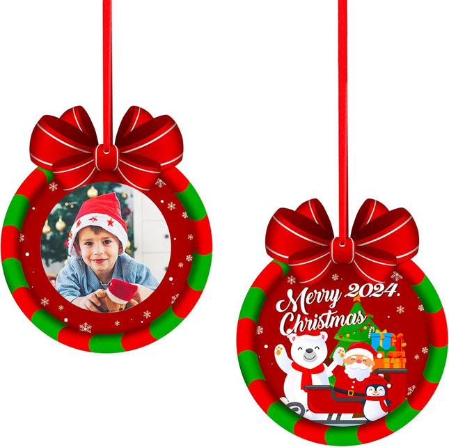 SICOHOME Christmas Frame Ornament , 2.8"x 3" Christmas Wreath Photo Ornament,Personalized Christmas Picture Frame Ornament, Christmas Ornament for Tree Decoration