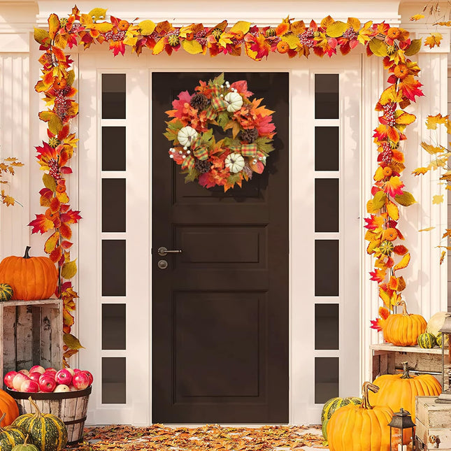 Adeeing 20" Fall Wreath for Front Door, Autumn Wreath with Pumpinks Pinecones Maple Leaves, Fall Decor for Thanksgiving Harvest Home Outside Indoor Wall Porch