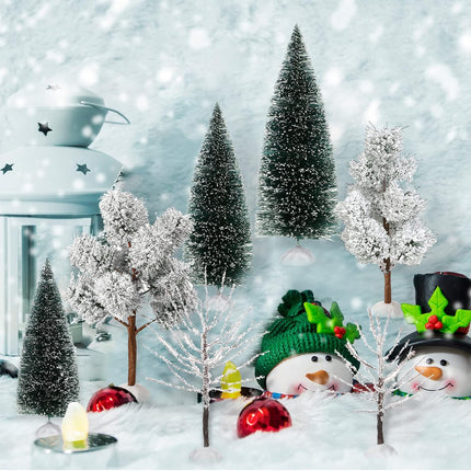 12 Pieces Christmas Tabletop Trees Halloween Village Trees Winter Snow Model Frost Trees Mini Trees Village Trees Christmas Tree Displays for Miniature Scenes Village Displays (Vivid Style)