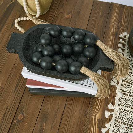 OMISHE Large Wood Bead Garland Black with 1.6" Diameter Wooden Beads and Tassels, 41" Long Rustic Farmhouse Country Wood Beads Garland for Home Tiered Tray Decor, Decorative Beads Garland Black