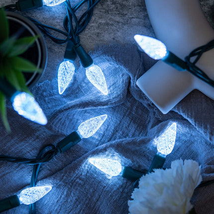 YULETIME Cool White One-Piece C6 LED Christmas Lights, Total 71 Feet 140 Count 2 Strands 35.5ft 70ct 6" Spacing Waterproof Strawberry String Light (Cool White)