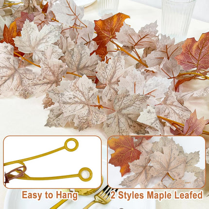 2 Pack Fall Maple Leafed Garland Thanksgiving Decorations, Total 11.8Ft Artificial Hanging Vine Fall Foliage Garland Fall Autumn Decor Indoor Outdoor Home Mantle Wedding Party(Mixed Gray-White Brown)