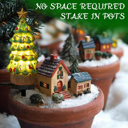 Dazzle Bright 2 Pack Solar Powered Fairy Garden Green Christmas Tree Pathway Lights, Resin Mininatue Walkway Lights Decorative Stakes Christmas Decorations for Lawn Pathway Xmas Yard s