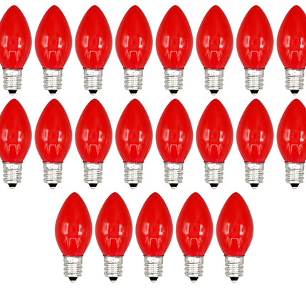 Creative Hobbies® Box of 25 Light Bulbs, Ceramic Opaque Red, Steady Burning, 7 Watt, C7 Candelabra Base -Great for Night Lights, Decorative Lights and Christmas Strings