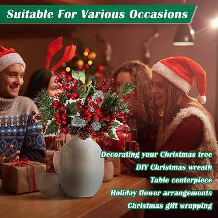 12 Pack Artificial Christmas Tree Picks, 12 Inch Assorted Red Berry Picks and Sprays for Christmas Tree Filler Floral Arrangement DIY Wreath Winter Holiday Season Décor