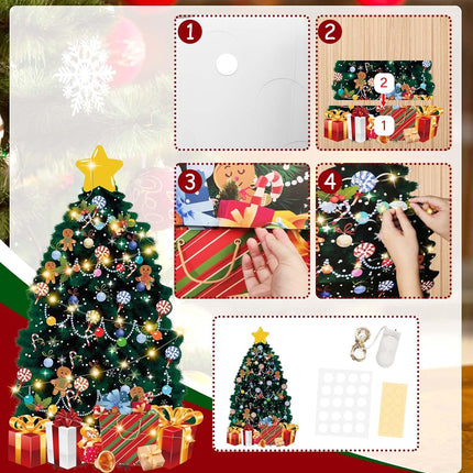 SietDESEO 51 x 31 Inch Multicolor Christmas Tree Bulletin Board Decoration with Fairy Lights, Paper Material