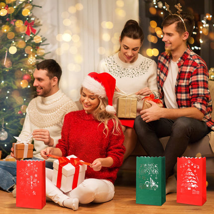 Nezyo 30 Sets Christmas Luminaries Bags with Flameless LED Tea Lights Luminaries Bags with LED Lights 6 Designs Luminary Candle Bags Luminary Lantern Bags for Home Party Outdoor Decoration