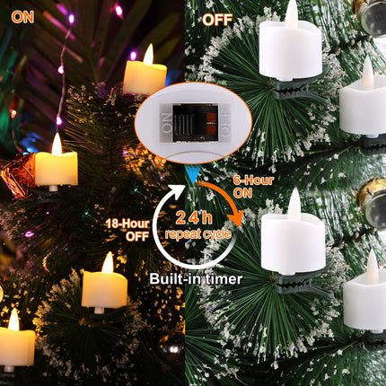 IMAGE Tealight Candles, LED Tealight Flicker Candles with Clips for Christmas Tree Decoration Timer Function Flickering, Battery Operated Flameless Tealight Candles, Pack of 12 Warm White