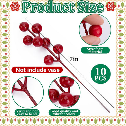Watayo 45 Pcs Christmas Norfolk Pine Branches with Red Berry Stems- 14" Artificial Greenery Norfolk Pine Stems Sprigs- Fake Foliage Pine Needles Picks for DIY Craft Garland Home Decoration