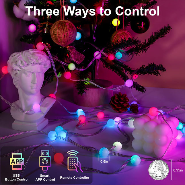 String Lights Indoor 16.4FT 33LEDs, Smart RGB Fairy Twinkle Christmas Lights with Music Sync, RF Remote, APP Control, Multicolor, USB Powered for Party Garden Bedroom Wedding Outdoor Decor