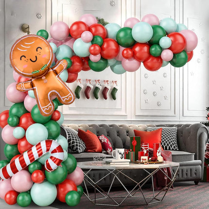 Red White Christmas Balloon Garland Kit, 85PCS Christmas Balloon Garland Arch Kit Macaron Pink Green Balloon Candy Cane Foil balloon Gingerbread Man for Christmas Decorations Year Party Supplies