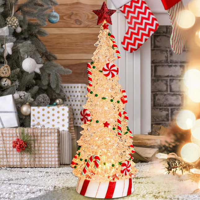 Small Christmas Tree Candy Tree 13 Inch Tabletop Christmas Tree Vintage Christmas Decoration Battery Operated Mini Transparent Christmas Acrylic Tree with LED Lights