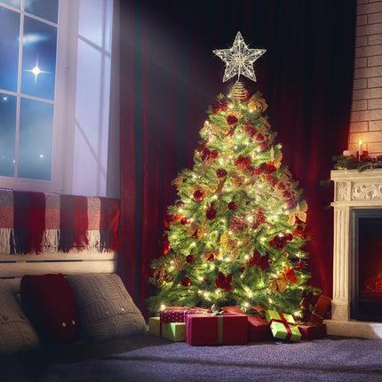 Christmas Tree Topper, 3D Star Tree Topper Christmas Tree Topper Lighted, Prolong Wire Gold Metal Designed Built-in 10 Bulbs String Lights for Christmas Holiday Tree Decoration Indoor Home Decor