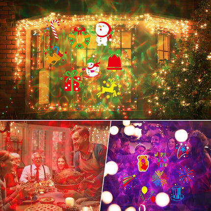 Christmas Decorations Projector Lights Outdoor , 20 Cards & 3D Wave Waterproof Projector Lights with Remote Control, Suitable for Various Halloween Christmas Festival Party