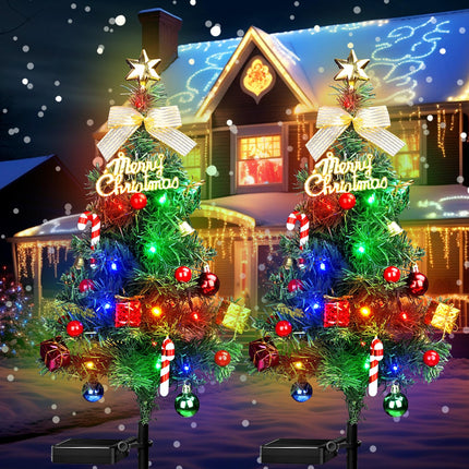 Solar Small Christmas Tree Outdoor Decorations Waterproof 2PC Solar Christmas Yard Decorations 40 Bright LED Lights Constant & Flashing DIY Christmas Decorative Light for Outside Pathway Lawn Patio