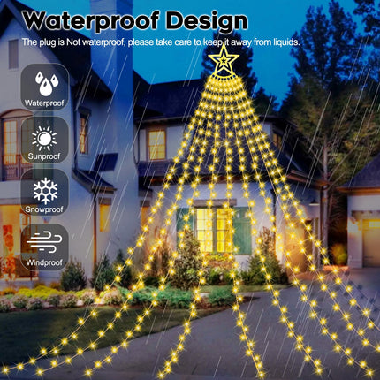 Christmas Decorations Star String Lights, 350 LED 12.6ft Outdoor Christmas Tree Lights with Topper Star, 8 Lighting Modes & Timer Waterproof Fairy Twinkle Lights for Xmas Year Party Holiday