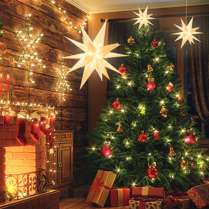 18" Moravian Star Outdoor Light - 18 Point White Christmas Star Indoor, 3D White PVC, Waterproof IP44, Battery Operated with Timer for Ballroom Porch Wedding Christmas Holiday Decoration