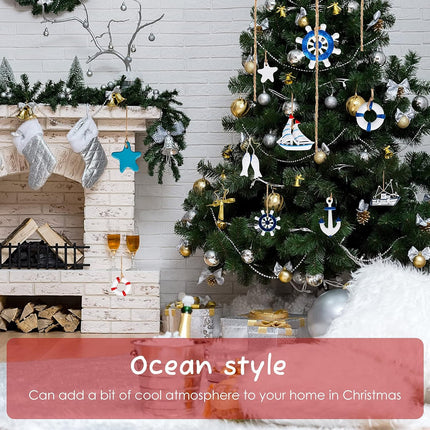 Jetec 22 Pcs Nautical Christmas Ornament Beach Christmas Ocean Ornaments Coastal Nautical Christmas Tree Ornaments Starfish Anchor Sea Life Beach Christmas Decorations for Home Small Party Office