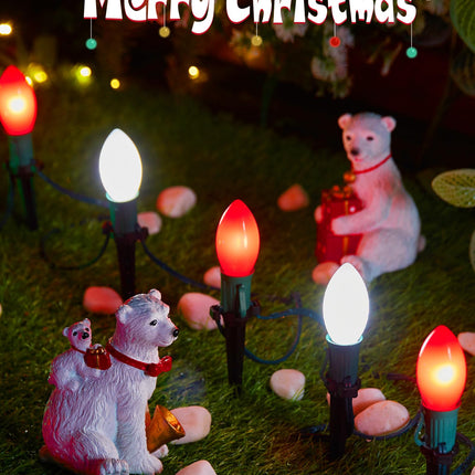Frosted C9 Christmas Lights Outdoor, 25.7 Ft Christmas Pathway Lights with 20 LED Bulbs and Stakes, Connectable Christmas Yard Decorations Walkway Sidewalk Holiday, Red and White