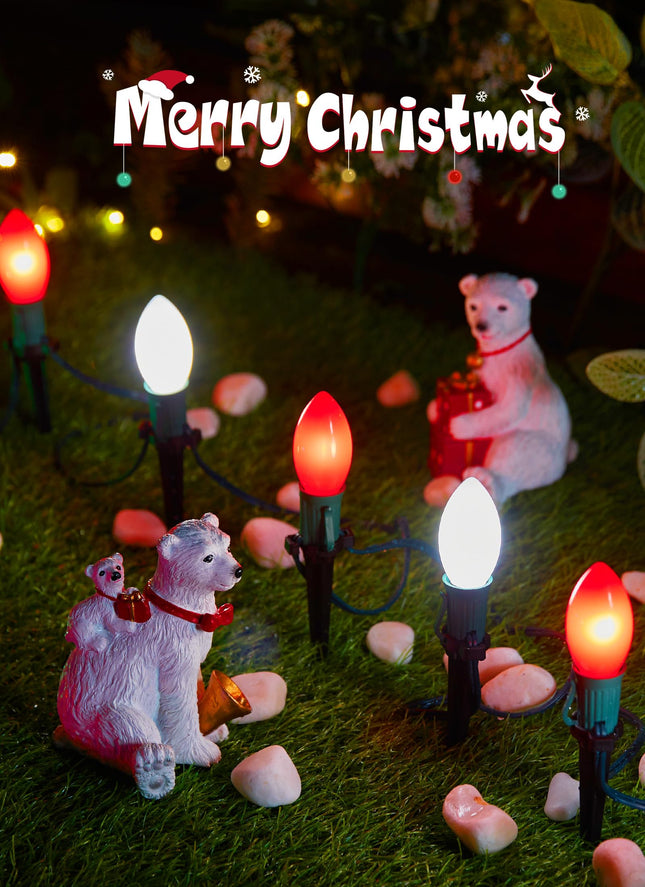 Frosted C9 Christmas Lights Outdoor, 25.7 Ft Christmas Pathway Lights with 20 LED Bulbs and Stakes, Connectable Christmas Yard Decorations Walkway Sidewalk Holiday, Red and White