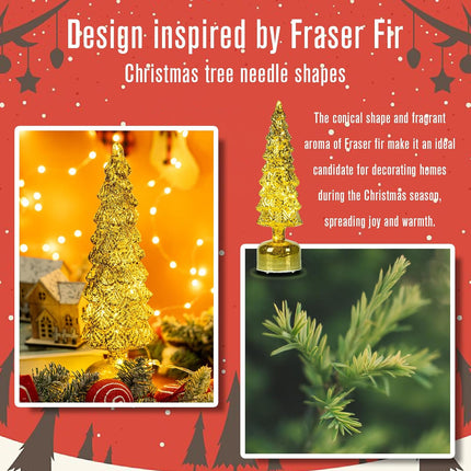 Mercury Glass Christmas Tree Decor, Rotating Glass Christmas Trees for Tabletop, Christmas Centerpiece for Tables Display Party Indoor Home Decor, Battery Operated Table Lamp with Timer (Green)