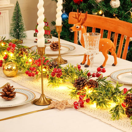 MARTINE MALL 6FT Christmas Garland, Pre-lit Christmas Garland with 20 LED Lights, Battery Operated Christmas Lighted Garland with Snowflakes Red Berry Christmas Garland for Mantle Fireplace
