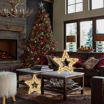 Christmas Acrylic Star Lights with Twinkle Lights, 320 LED Warm White Fairy Lights，Christmas Star Lights 15 Inches/Timer for Christmas Party Indoor Outdoor Holiday Decoration