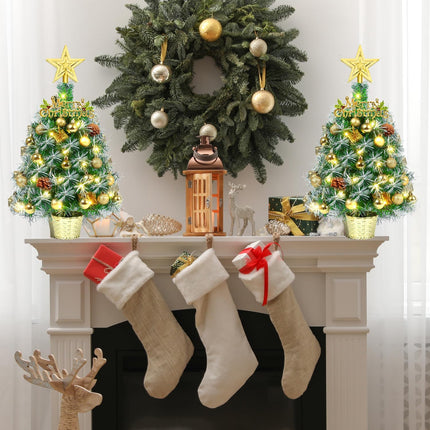 Small Prelit Christmas Tree, 20" Tabletop Mini Xmas Trees, Snow Flocked Battery Operated Tiny Artificial Trees with Lights, Balls Ornaments, Lighted Xmas Decorations for Table Centerpiece