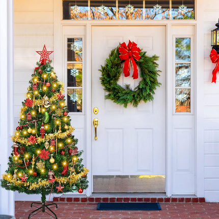 6ft Artificial Christmas Tree with Pcs Christmas Tree Decorations Ornaments Set, Fake Christmas Tree Prelit with Lights (8 Modes) and Full Set of Christmas Tree Ornamet