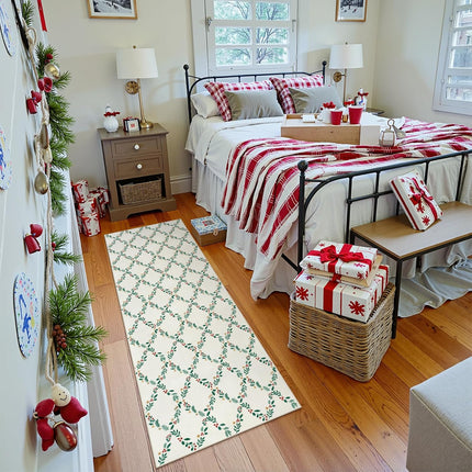 Seavish Christmas Runners for Hallways 2x6 Kitchen Runner Rugs Non Skid Washable Entryway Rugs Low Pile Soft Indoor Cream White Floor Geometric Carpet Runner Xmas Decor for Bedroom