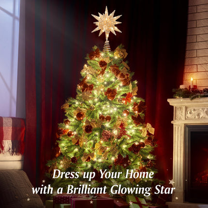 Lewondr Christmas Star Tree Topper, 3D Star Plugged Decorative Treetop with LED Light Beads for Home Holiday Xmas Decor 6-Hour Timer Function 5m Cable, Silver