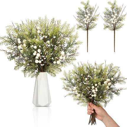 10 Pcs Christmas Floral Picks 13.7 Inch Christmas Berry Picks with Holly Berries Artificial White Berry Stems Pine Sprigs Branches Floral Arrangement for Xmas Tree Wreath DIY Holiday Decor