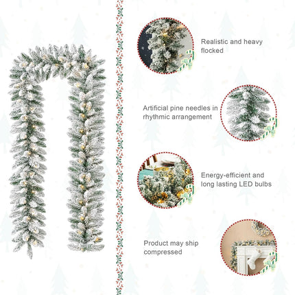 Glitzhome 2pk 6ft Pre-Lit Snow Flocked Christmas Garlands, with 35 Warm White LED Lights and Timer for Home Fireplace Windows Front Door Christmas Holiday Party Hanging Decorations