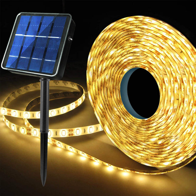 d 19.6FT 180 LED Solar Powered LED Strip Lights, Stairs Step Lights Outdoor Waterproof, 8 Lighting Mode Auto ON/Off Light Strips for Christmas Gazebo Canopy Pool Stairs Porch Coop(Warm White)