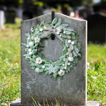 6.3" to 11.22" Metal Christmas Headstone Wreath Hanger Adjustable Flower Wreath Holder for Christma Grave Decoration in Black (2Pcs)