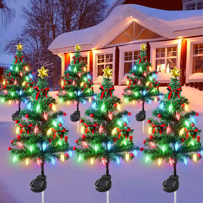 Dremisland 6Pack Solar Christmas Tree with 120LED Lights Outdoor Christmas Decorations Waterproof Solar Christmas Trees with Red Berry for Outside Pathway Garden Yard Holiday Decor