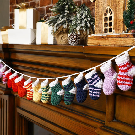 HunnmingRe Christmas Garland 6.56Ft Cute Stocking Christmas Decor Crochet Christmas Stocking Garland Decorations Indoor Knitted Hanging Stocking Ornaments for Xmas Tree Mantel Supplies