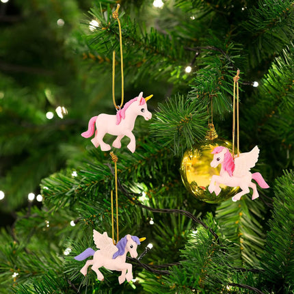 24 Pieces Christmas Tree Ornaments Unicorn Christmas Decor Pink Purple Unicorn Christmas Tree Hanging Ornament s for Girls Kids Friends Birthday Party Supplies