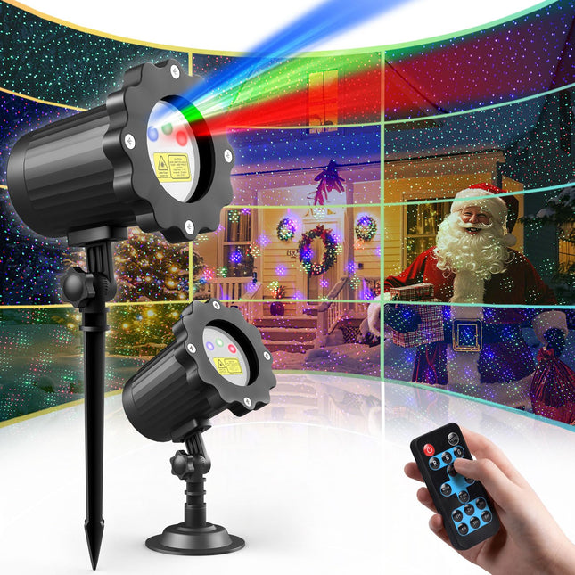 Laser Christmas Projector Lights Outdoor,12 Effect Moving RGB Lights Show Laser Projection Light with RF Remote and Timer,Waterproof Firefly Laser Landscape Lights for Holiday Party Garden Decor
