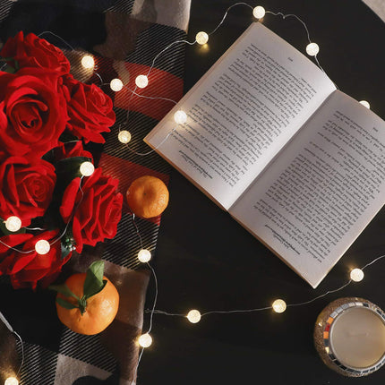 Globe String Lights for Bedroom, Decorative Christmas Lights, Crystal Crackle Ball Lights 10Ft 30 LED Soft White Battery Operated Fairy Lights Perfect for Valentine's Day Decor