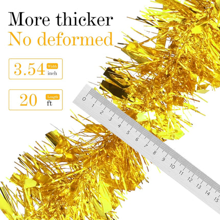 Christmas Foil Tinsel Garland, 20 Feet Metallic Twist Garland Shiny Hanging Garland Decoration for Christmas Tree Xmas Party, Indoor and Outdoor Ornaments (Gold)