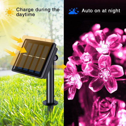 JMEXSUSS 2 Pack Pink Solar Flower String Lights, Each 30.6FT 50LED Pink Solar Lights Outdoor Waterproof, 8 Mode Pink Cherry Blossoms Fairy Lights for Garden Patio Lawn Valentines Day Decorations