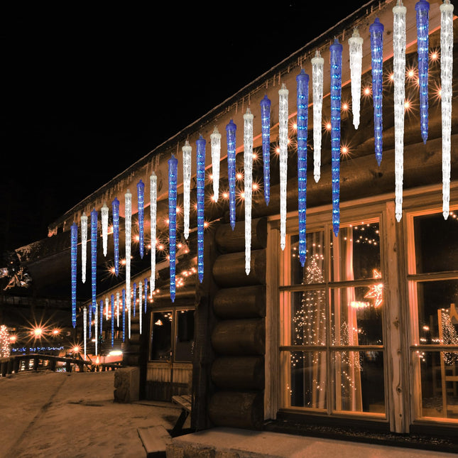 Meteor Shower Lights, 16.5" Outdoor Icicle Christmas Lights 10 Icicles 242 SMD LED Crystal Ice Falling Lights, Connectable Raindrop Icicle Light, Xmas Winter Party Tree Decor, Blue and White